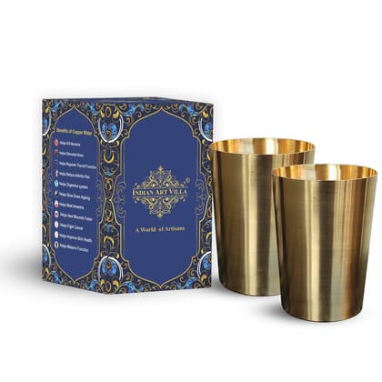 Indian Art Villa Pure Brass Matt Finish Glass / Tumbler, Serveware & Drinkware, Ayurveda Healing, Volume-300 ML-2