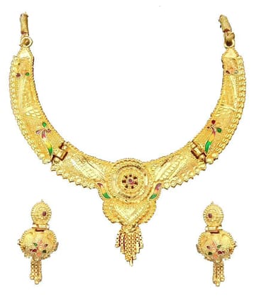 SHANKH-KRIVA Brass Golden Traditional Necklaces Set Princess - Golden