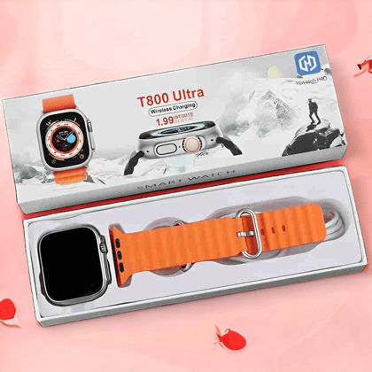 T800 Ultra Watch Smartwatch 1.9 HD Display Bluetooth Calling SmartWatch (Black And Orange Alpine Loop Strap & Dial)-Black