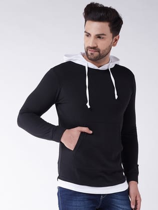 Gritstones Solid Men Hooded Neck Black T-Shirt