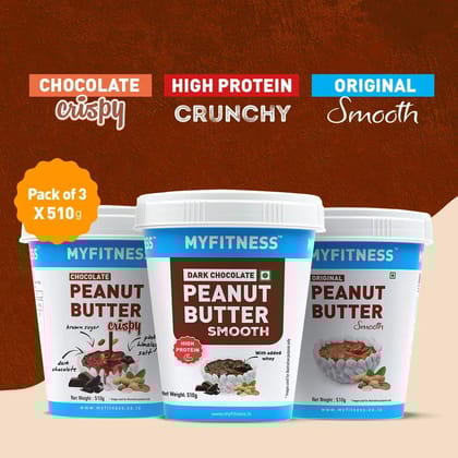 MYFITNESS Combo 510gm: Chocolate Crispy, Dark Chocolate Smooth & Original Smooth