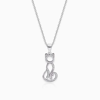 Silver Charming Cat Pendant with Link Chain