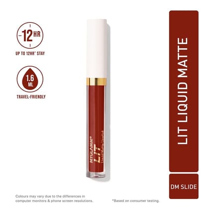 LIT Liquid Matte Lipstick - DM Slide (Dark Marron Shade) | Long Lasting, Smudge-proof, Hydrating Matte Lipstick With Moringa Oil (1.6 ml)DM Slide