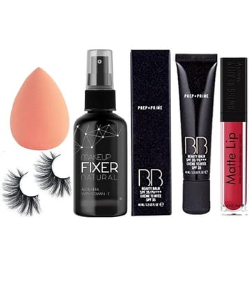 swenky makeup fixer foundationliquid lipstick beauty blender puff & false eyelash (Pack of 5)
