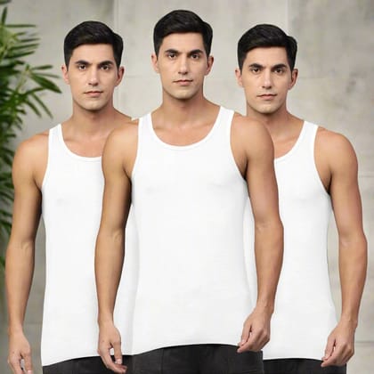 Bamboo Vest for Men - Pack of 3-Small - 84 cm | 33 in / White | White | White
