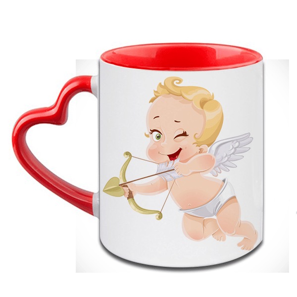 Little Cupid Heart Handle Ceramic  Red Mug / 350 Ml