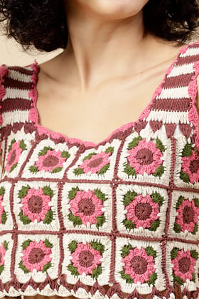 Ajoobaa "Floral" Crochet Cotton Crop Top-M