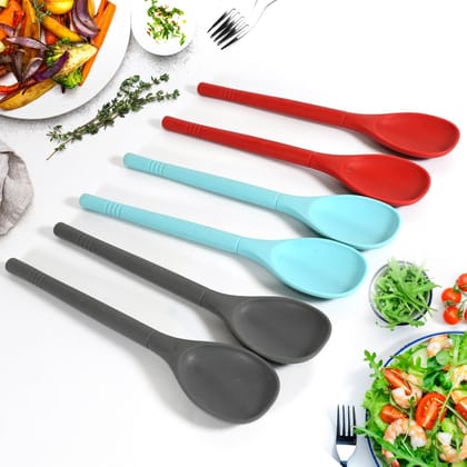 MULTIPURPOSE SILICONE SPOON, SILICONE BASTING SPOON NON-STICK KITCHEN UTENSILS HOUSEHOLD GADGETS HEAT-RESISTANT NON STICK SPOONS KITCHEN COOKWARE ITEMS FOR COOKING AND BAKING (6 Pc Set)-Design 2 