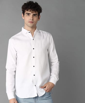 Rich Vesture Mens White Color Poly Cotton Fabric Solid Regular fit Full Sleeve Casual And Semi Formal Wear With Apple Cutt Shirt For EveryDay (Pack of 1) (Size:- XL) - None
