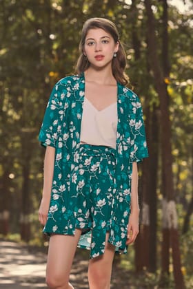 Limerence Floral 3 Piece Co-ord Set-XXS / Pine Green / SG0001-DPMC004-1.5-NILL-NILL-NILL-NILL-THG02-FS003-NILL-NILL-NILL / BT0008-DPMC004-1.25-NILL-NILL-EL0006-28 INCH-THG02-NILL-NILL-NILL-NILL /