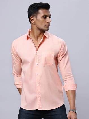 Men Peach Solid Slim Fit Cotton Shirt-S