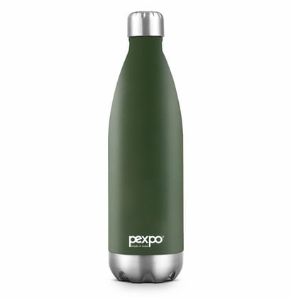 Pexpo Stainless Steel Hot and Cold Vacuum Insulated ISI Certified Flask, 1L, Military Green, Electro | Lightweight & Keeps Drinks Hot/Cold for 24+ Hours (1000 ml)
