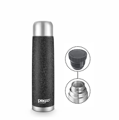 Pexpo Stainless Steel 24 Hours Hot & Cold Water Bottle/Flask, 350ml, Black, Flexo | Durable & Odorless