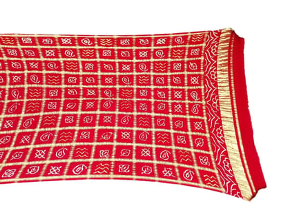 Bandhani Dupatta All Over Red Color Chex Design Gaji Silk Dupatta  by KalaSanskruti Retail Private Limited