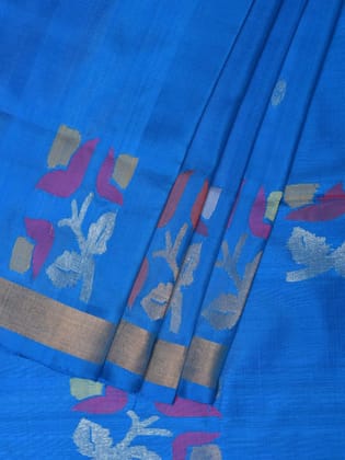 Blue Uppada Silk Handloom Saree with Border and Pallu Buta Design u2094