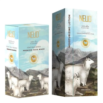 NEUD Combo: Goat Milk Face Wash & Moisturizing Lotion for Men & Women - 300 ml Each