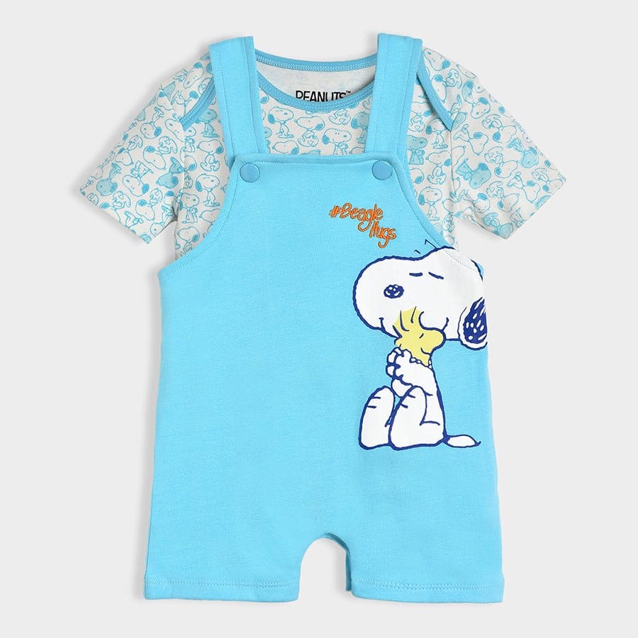 Peanuts™ Snoopy Printed Blue T-shirt & Dungaree Set-9-12 M / Blue