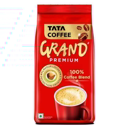 Tata Coffee Grand Premium Instant Coffee, 200g Pouch, Powder Bag/Pouch, With Flavour Locked Decoction Crystals, Flavoured Soluble Coffee Powder, Rich Aroma & Great Taste