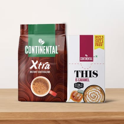 Continental Xtra Instant Coffee 200g Pouch + Continental This Caramel 3-in-1 Premix Coffee Powder - Single Box ( 22g*6 Sachets )