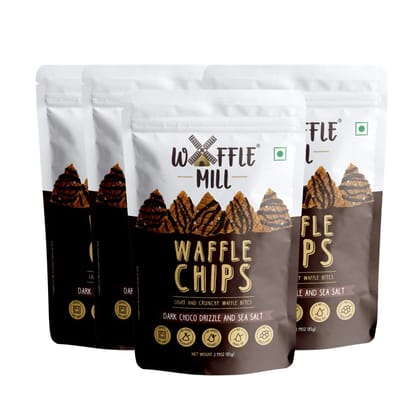Waffle Mill - Waffle Chips - Dark Choco Drizzle And Sea Salt - Pack of 4 - 340  gm