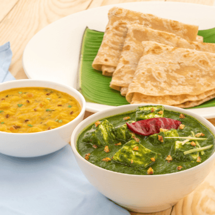 Palak Paneer, Dal Tadka & Parathas