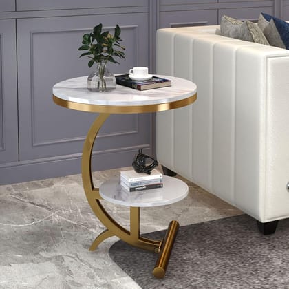 2-Tier Storage Shelf Modern Metal Frame Side Table-White Top