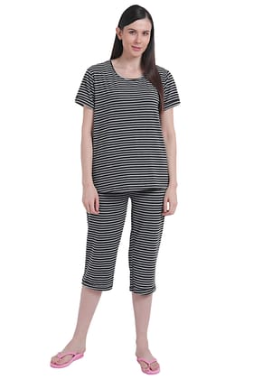 Black Grey Stripe Capri Set-M