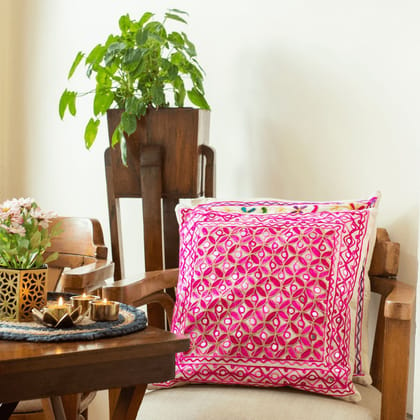 Shades Of Pink Aari Embroidery Cushion Cover (Set of 2)-2 pieces