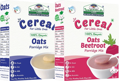 TummyFriendly Foods Certified 100% Organic Oats And Organic Oats, Beetroot Porridge Mixes, Organic Baby Food For 6+ Months, Rich in Beta-Glucan, Protein & Fibre, 200 gm Each Cereal (Pack of 2)