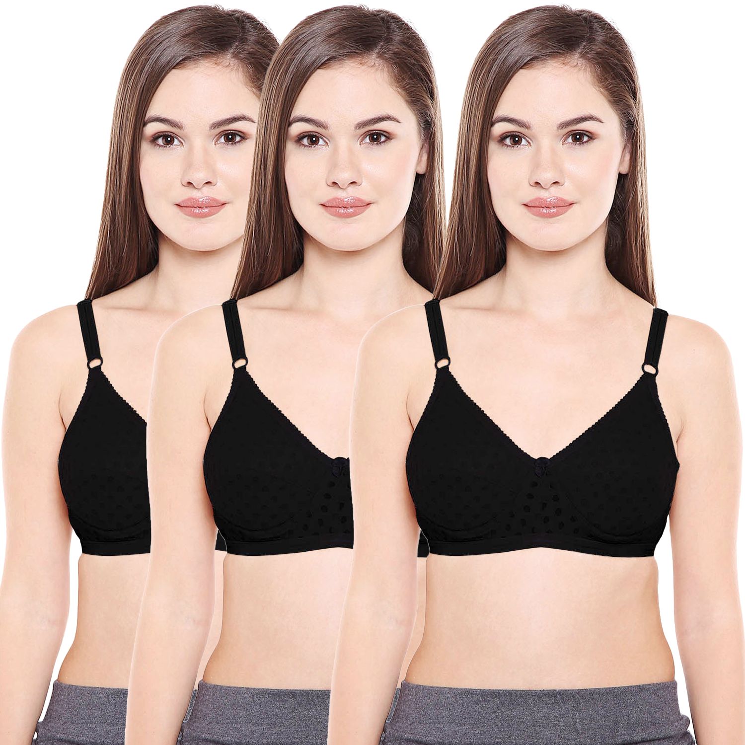 Bodycare Polycotton Padded Non wired Tshirt Bra-Pack of 3