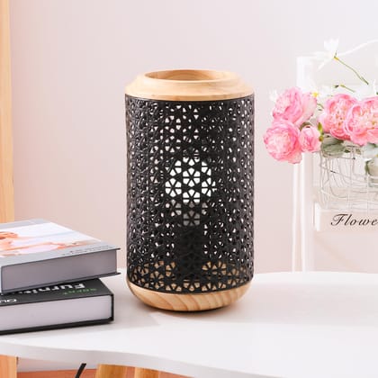 The Better Home 27 CM WoodIron Table Lamp for Bedroom, Study, Living Room, Office Desk, Housewarming Gift, Home Decor - Cylindrical-The Better Home Table Lamp for Bedroom-27 CM| Made of Wood+Iron