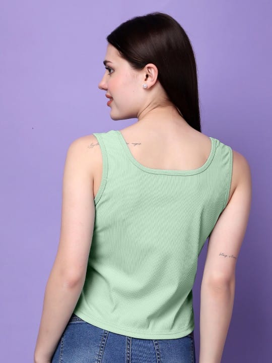 Solid Scoop Neck Sleeveless Cotton Tank Crop Top