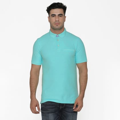 Men’s Plain Polo - Neck T - Shirt For Summer - Aruba Blue S