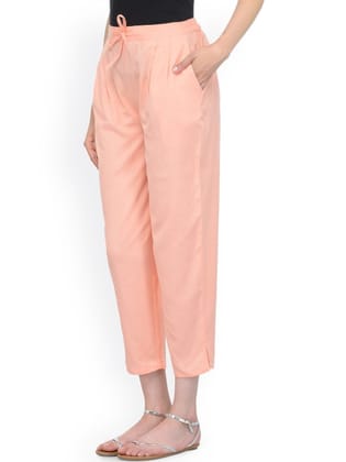 Women Pink Solid Relaxed Regular Fit Peg Trousers