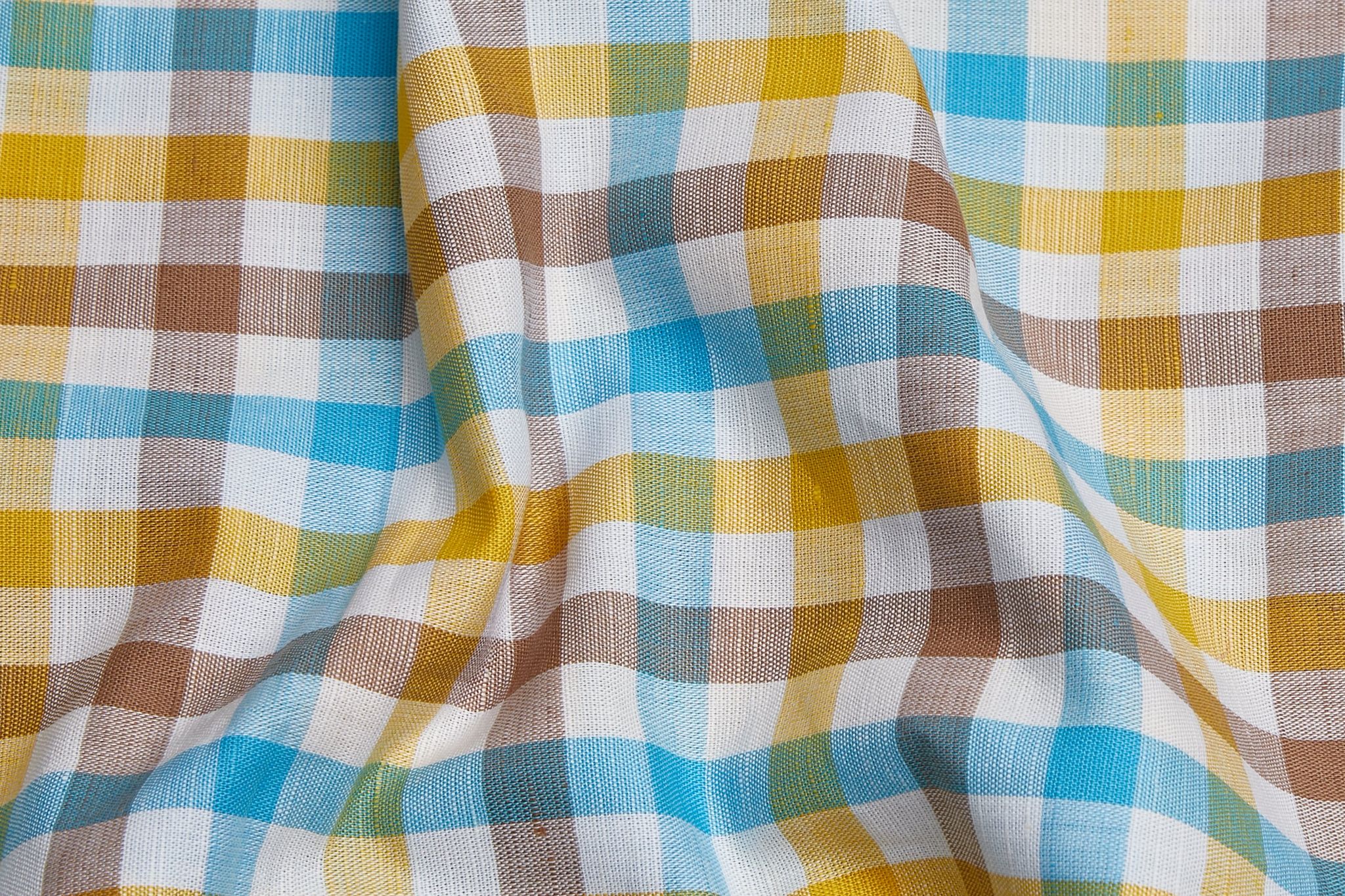 Linen Cotton Blend, Yarn Dyed Checks, Plain,White And Blue Yellow and BrownMen And Women, Unstitched Shirting Or Top Fabric-1 Meter
