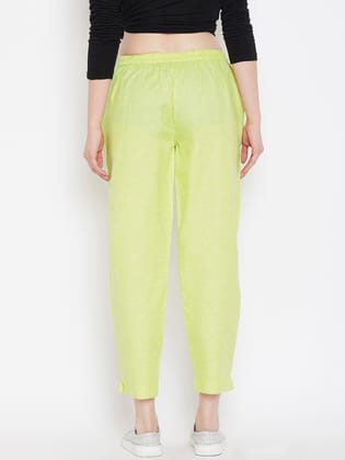 Women Lime Green Relaxed Regular Fit Self Design Cropped Peg Trousers