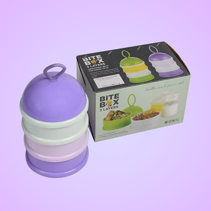 5924 3 Layer Cute Portable Baby Food Milk Powder Storage Box Bottle Container Milk Powder Baby Food Container Bowl (Purple)