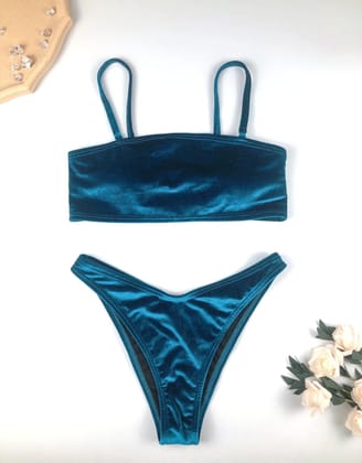 Split Bikini Swimsuit-Blue / L