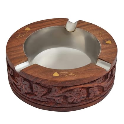  Handmade Wooden Ashtray for Men Home Office Rosewood Ash Tray with Brass and Steel 3 Spots Smoking for Home, Car, Garden
