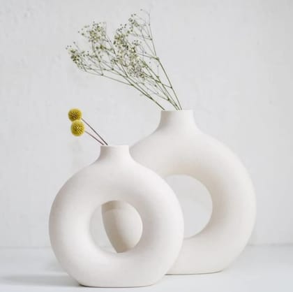 White Ceramic Donut Vase - 1 Pc-8"