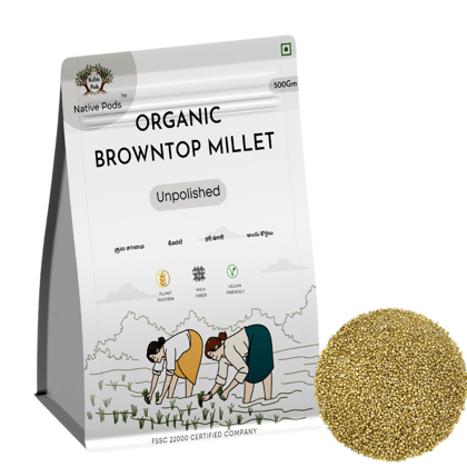 Native Pods Browntop Millet Unpolished 500gm- Korale/Choti Kangni - Natural & Organic - Gluten free and Wholesome Grain without Additives