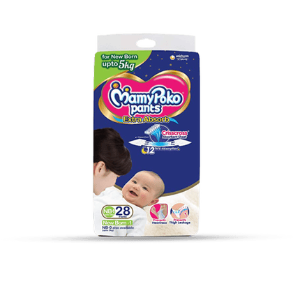 MamyPoko Pants Pants Nb-28 New Born (Pieces) Diapers, 34 Units Pouch