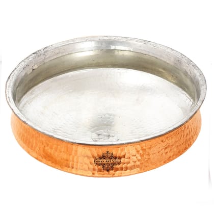 Indian Art Villa Pure Copper Hammered Lagan Handi Chaffing Dish Pan With Tin Lining, Cookware & Serveware, Brown-3Ltr