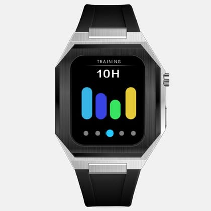 45MM Dual Tone Silver Luxury Edition iWatch Case: Silicone Strap-Black