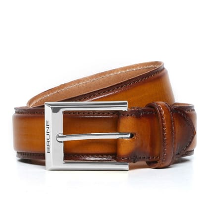 Hand Painted Leather Tan Belt With Silver Square Buckle-32