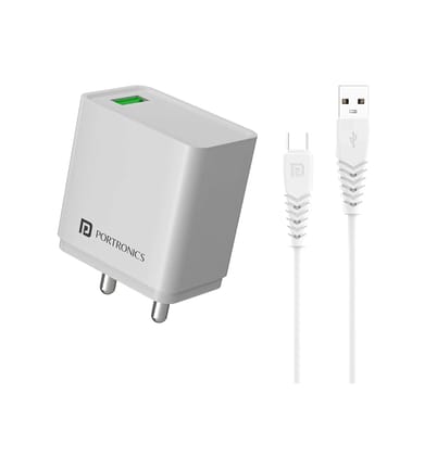 PORTRONICS POR 10017 ADAPTO 18W CHARGER WITH CABLE (Color - White) by ZALANI COLLECTION NX