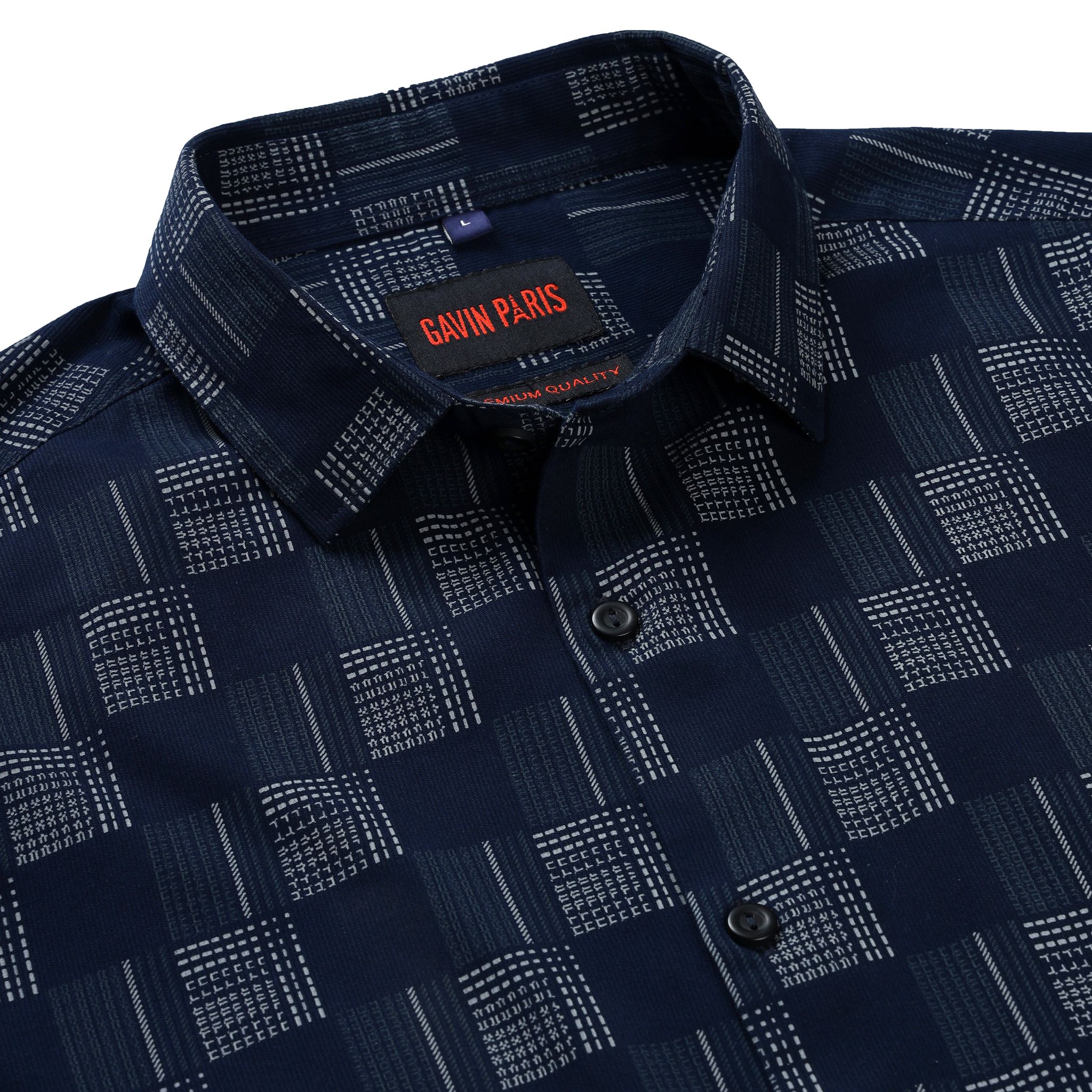 Navy Blue Geometric Check Slim Fit Full Sleeve Shirt (GP255)-M-38 / Full Sleeve