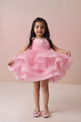 Pink Organza Dress with Pearl Embelleshment-6-12 months