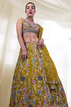 Yellow Embroidered Lehenga Set-3XL