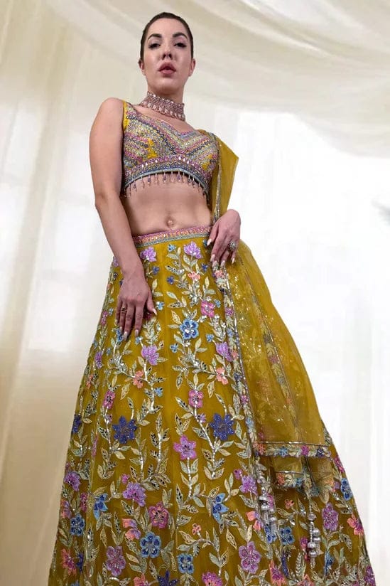 Yellow Embroidered Lehenga Set-3XL